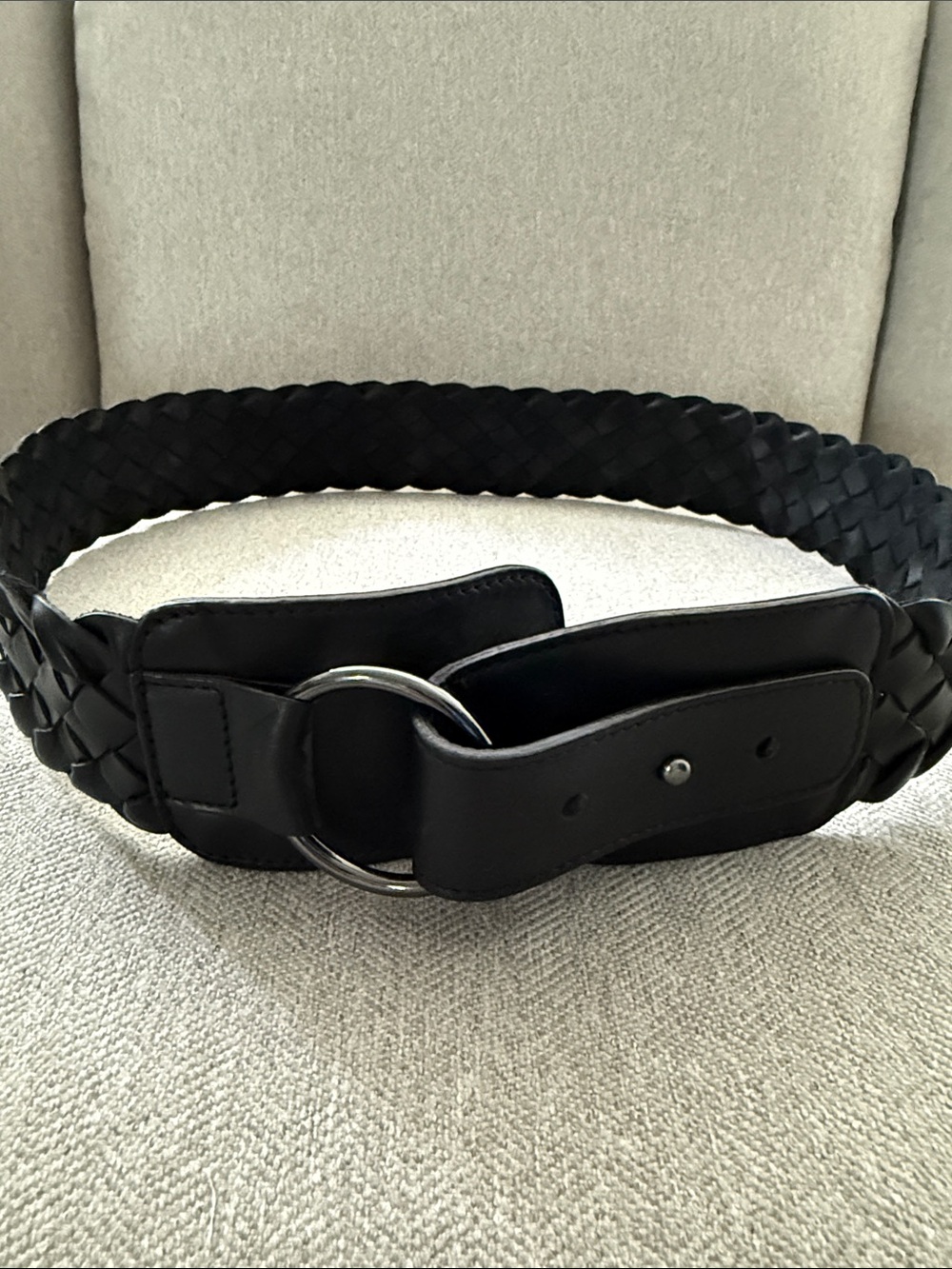 LOFT Genuine Leather Black Woven Waist Belt 2” Wide Size 42” Large Matte Braided